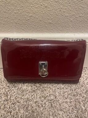 Betsey Johnson Deep Burgundy Patent Chain Clutch